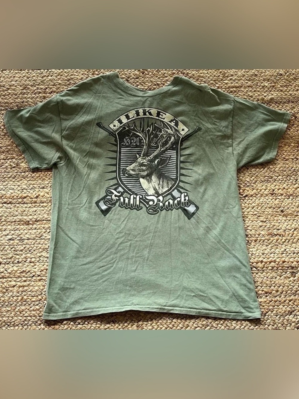 T-Shirt Deer Hunting Green Size L “I Like A Full Rack” Funny Humor